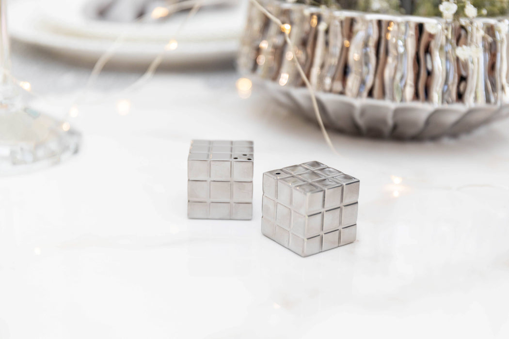 Aulica Salt and Pepper Shaker Rubik's Cube Silver 3x3x3cm