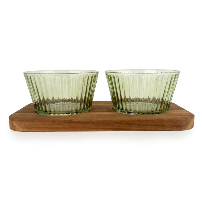 Green Round Glass Dishes on Tray