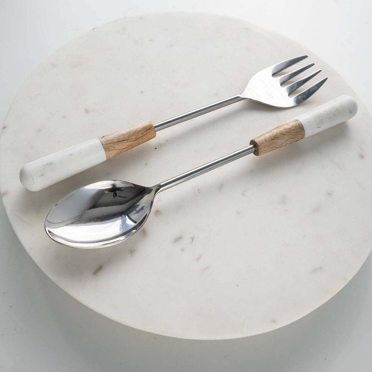Table Severs Elegant Marble & Wood Salad Servers — La Belle Table