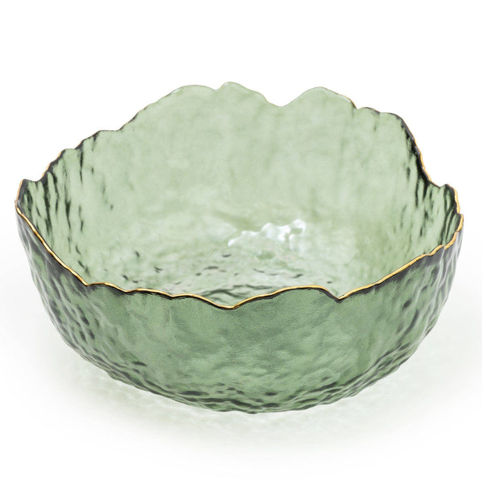 Small Green Glass Wavy Bowl With Gold Rim 13cm 1PK