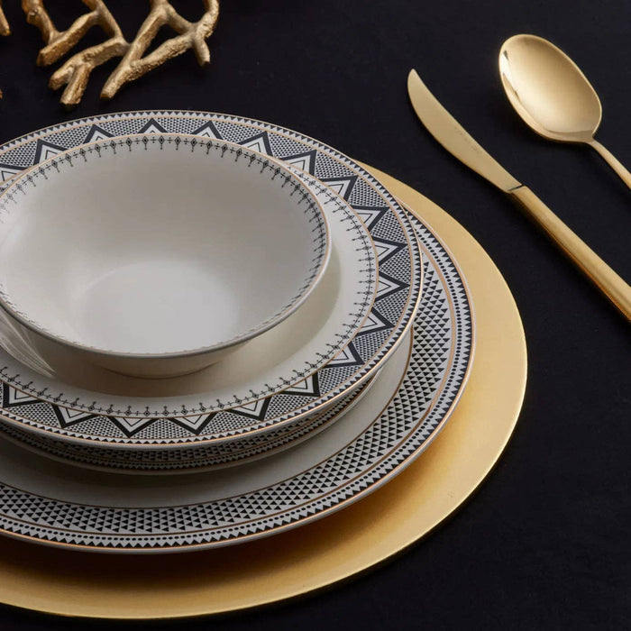 Karaca Globe 24-Piece Bone China Dinner Set for 6 People, Multi: Black01