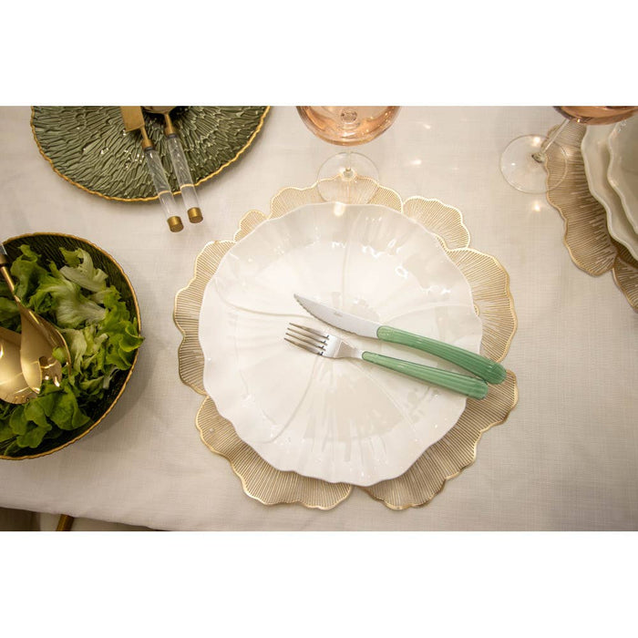 Aulica 24-piece silver cutlery set with green handles