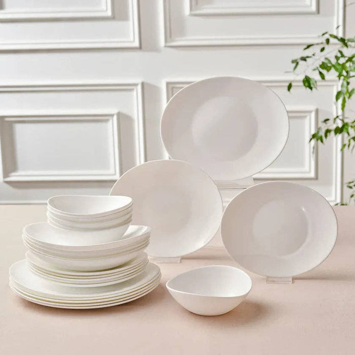 Karaca White Pure 24-Piece Opal Glass Dinner Set for 6 People, White: Whıte01