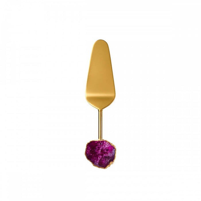 Aulica Golden pie server with pink agate stone