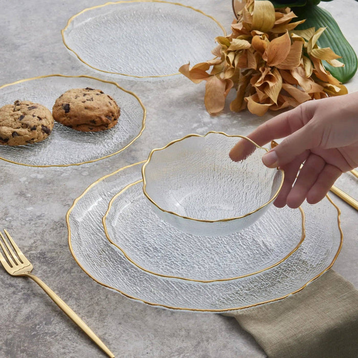 Karaca Milanda 12-Piece Glass Dinner Set for 4 People, Gold: Colorless