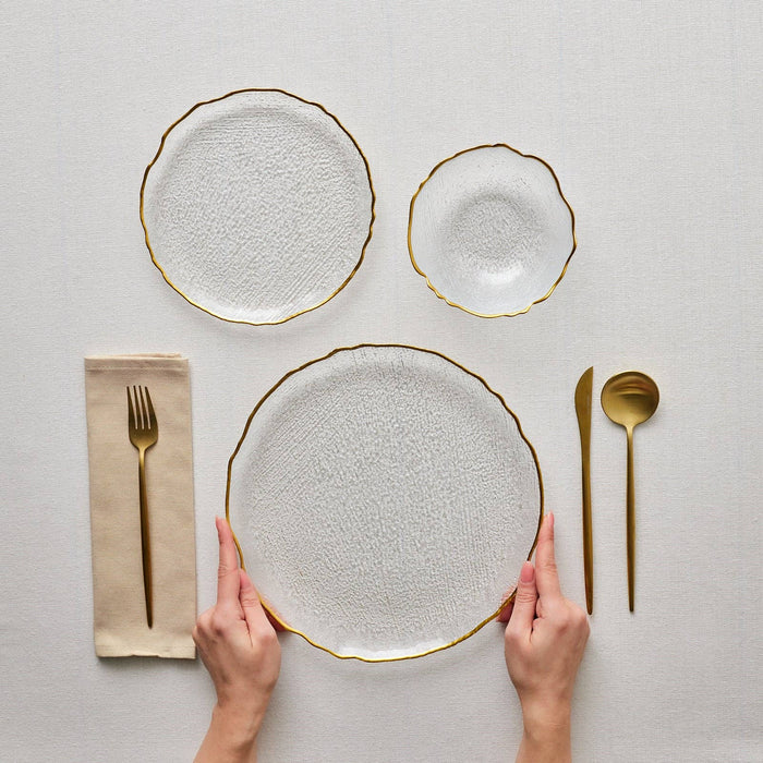 Karaca Milanda 12-Piece Glass Dinner Set for 4 People, Gold: Colorless