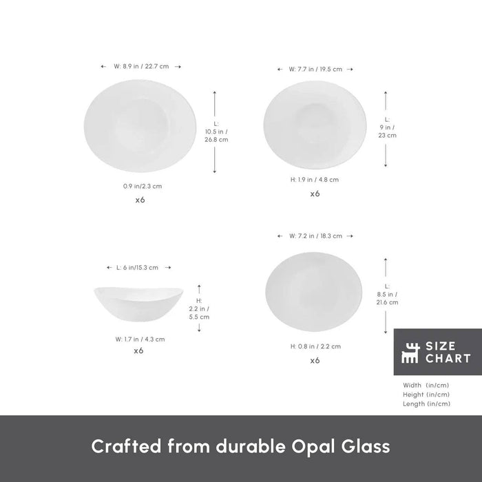 Karaca White Pure 24-Piece Opal Glass Dinner Set for 6 People, White: Whıte01