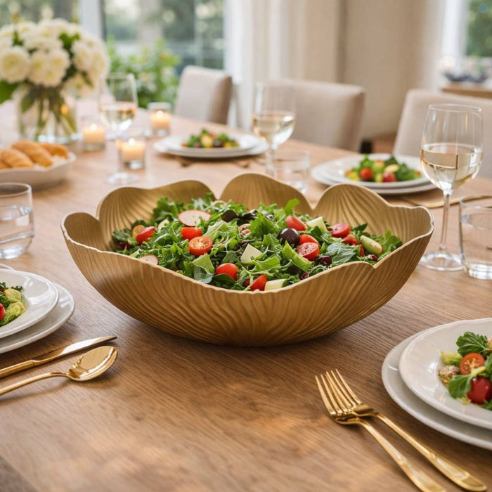 Aulica Matte Gold Ceramic Salad Bowl 42x36x17cm