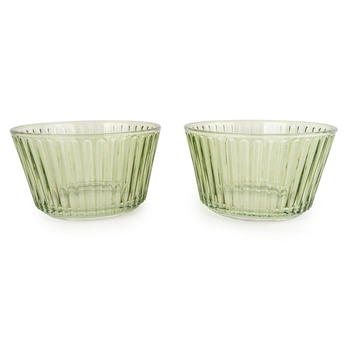 Green Round Glass Dishes on Tray