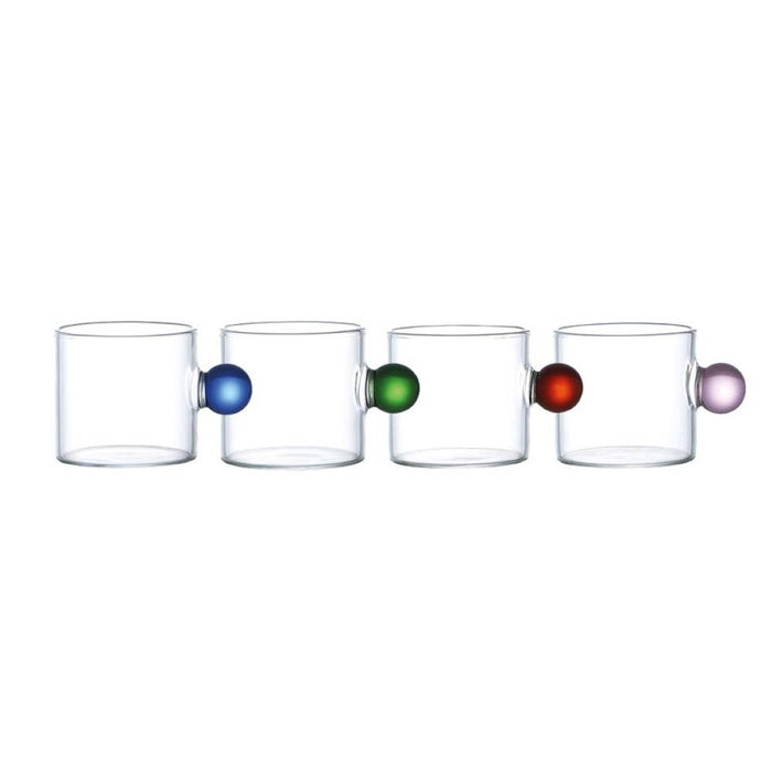 Aulica Glass mugs with colored ball handle 350ml - set of 4