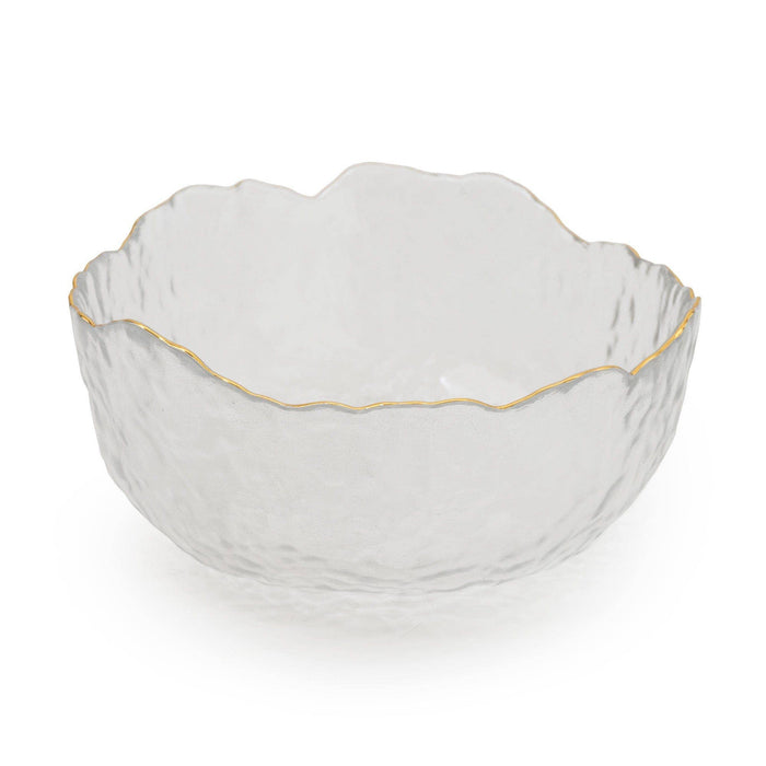Medium Clear Glass Wavy Bowl With Gold Rim 17cm 1PK