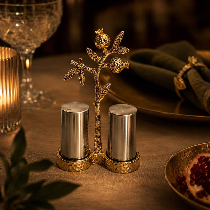 Aulica Golden Salt and Pepper Shakers with Grenadier Stand