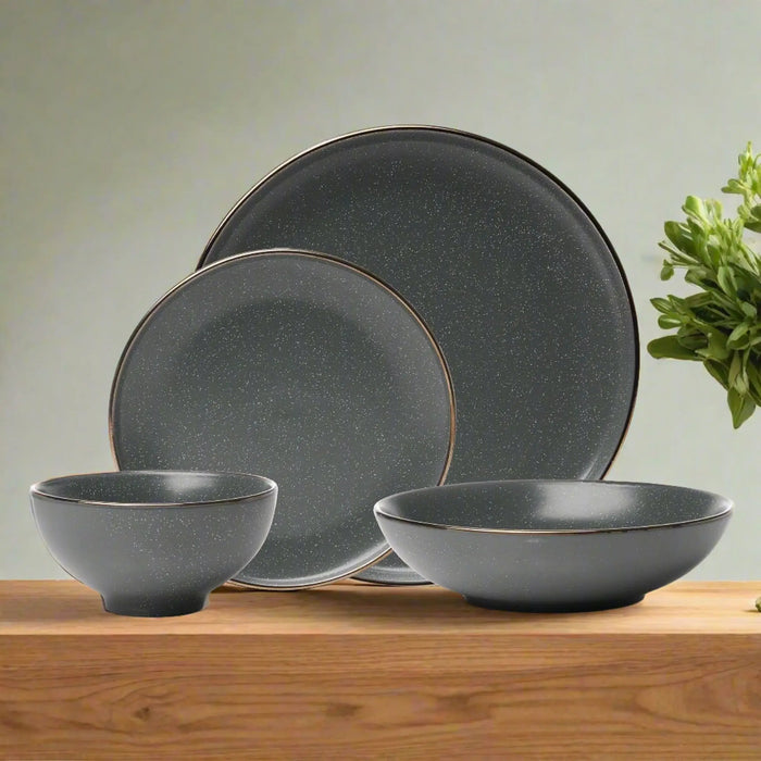 Godinger Beaumont Grey Gold Rim 16 Piece Dinnerware Set