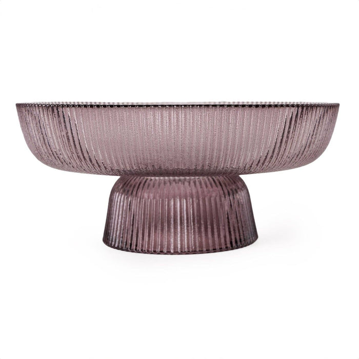 20cm Ridged Glass Pedestal Bowl - Plum 1PK
