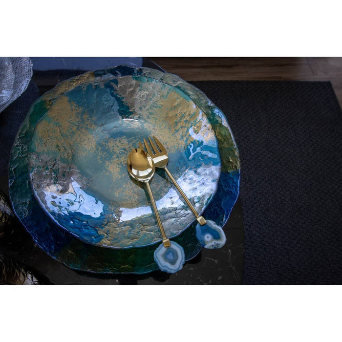 Aulica Gold salad servers with blue agate stone