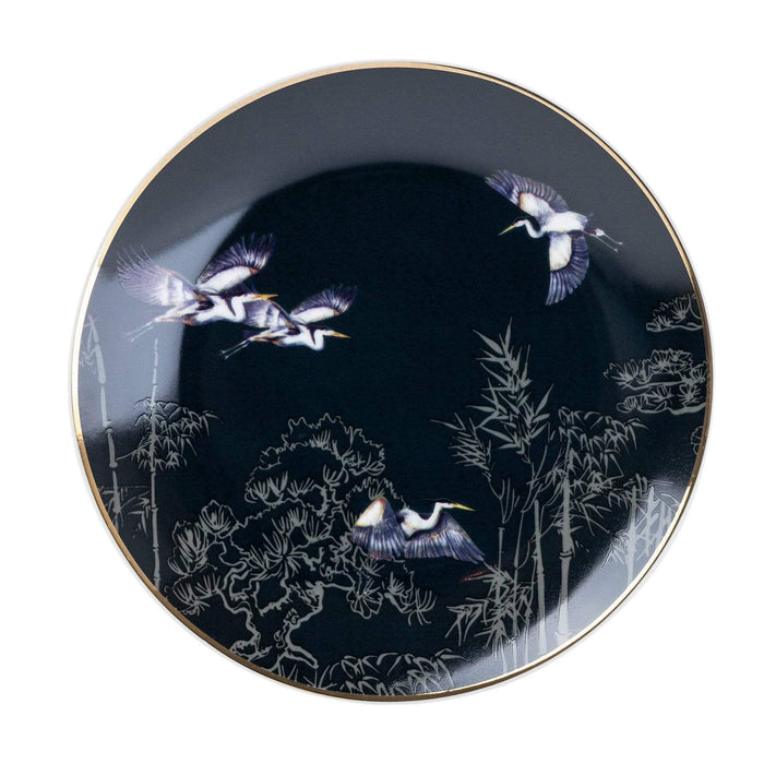 Set of 4 Side Plates Oriental Heron Design with Gold Rim