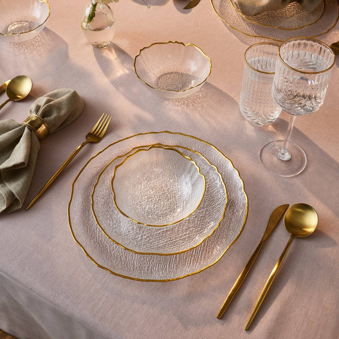 Karaca Milanda 12-Piece Glass Dinner Set for 4 People, Gold: Colorless
