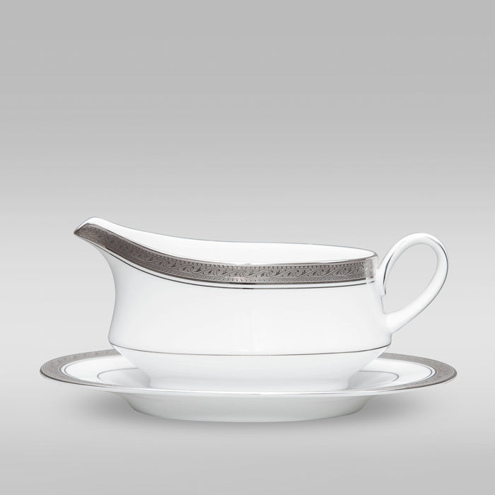Noritake Crestwood Platinum Gravy Boat W/Saucer