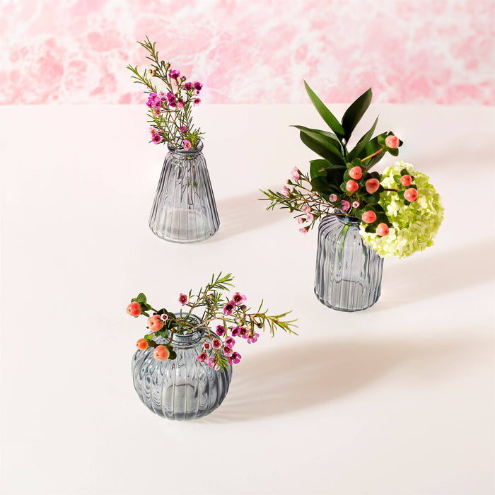 Sass & Belle Grey Glass Bud Vases -  Set of 3
