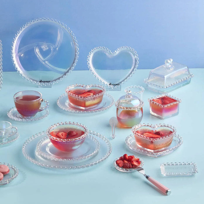 Karaca Rory Heart Glass Side Plate, 18cm, Clear: Luster