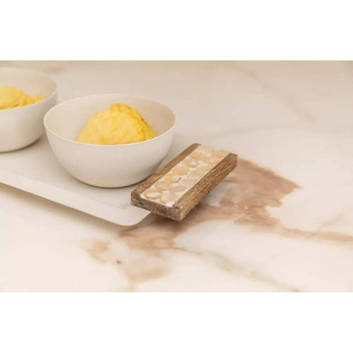 Aulica Appetizer set with 3 bowls on white and wood tray 33x14cm