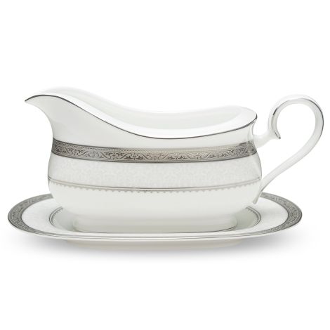 Noritake Odessa Platinum Gravy Boat with Tray - La Belle Table - 4875-416