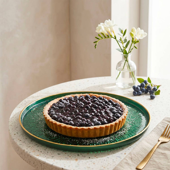 Aulica Emerald Green Tart Dish with Gold Rim 33x33x4cm
