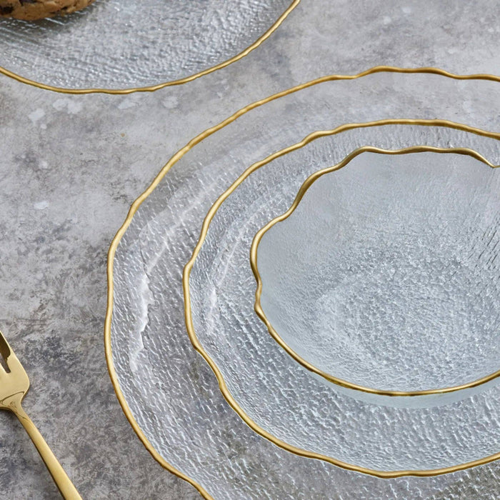 Karaca Milanda 12-Piece Glass Dinner Set for 4 People, Gold: Colorless