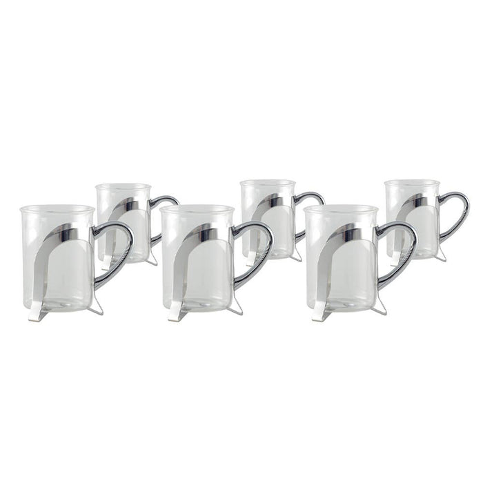 Aulica Glass Coffee Cups With Silver Metal Decoration - Set of 2