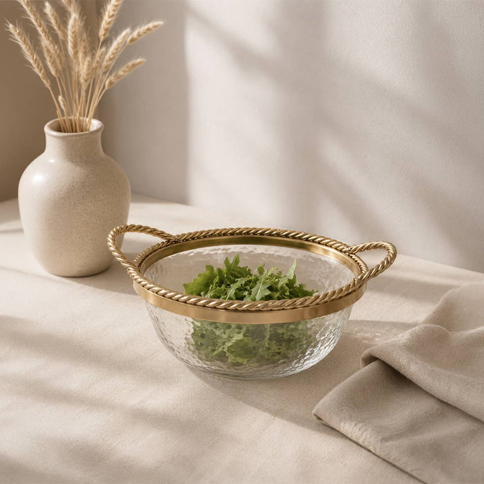 Aulica Glass Bowl with Gold Metal Rope Rim