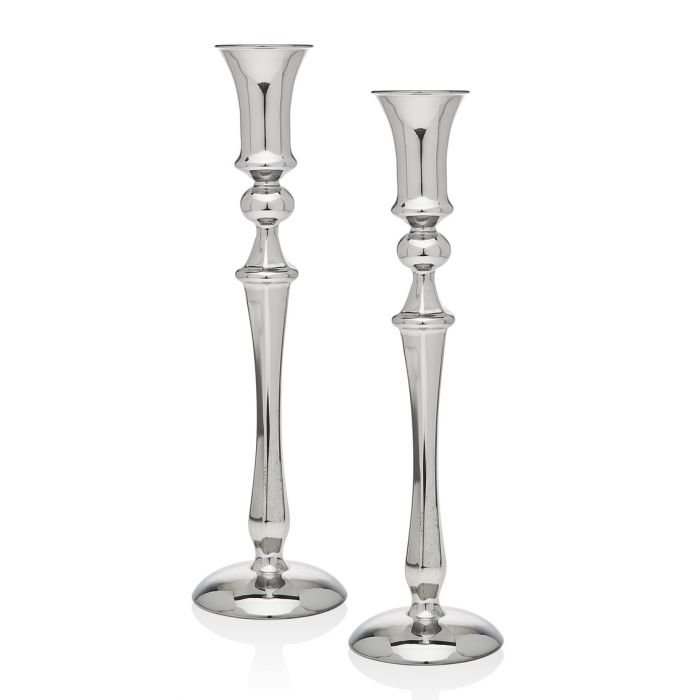 Godinger Classic 10" Crystal Candlestick Pair - Chrome Finish: Non Leaded Crystal