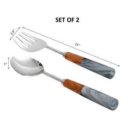 Stainless Steel Wood & Gray Stone Handle Servers Set of 2