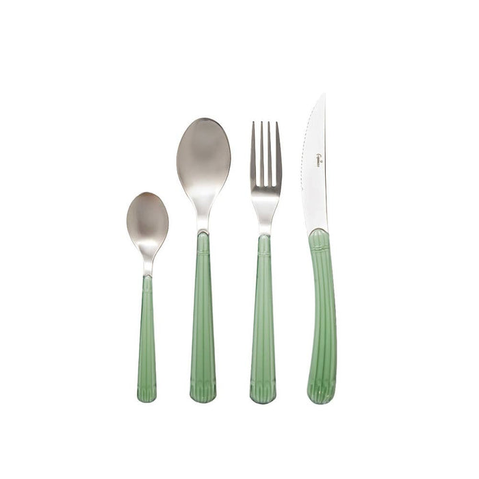Aulica 24-piece silver cutlery set with green handles