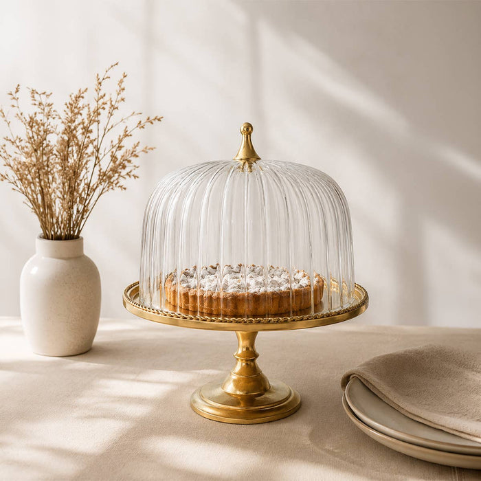 Aulica Pedestal Cake Stand with Clear and Gold Cloche