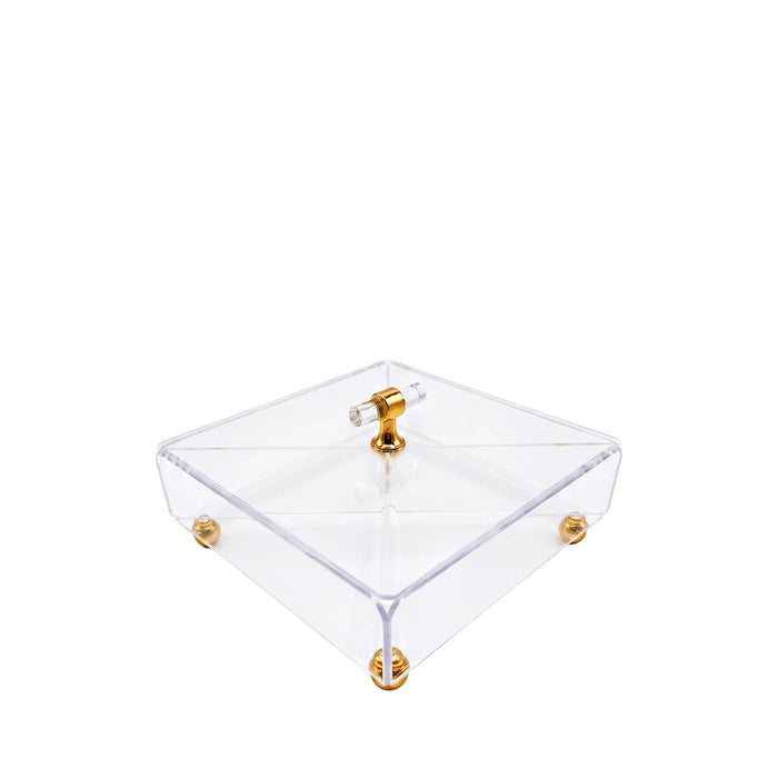 Aulica Square Cake Dome in Transparent and Gold Acrylic