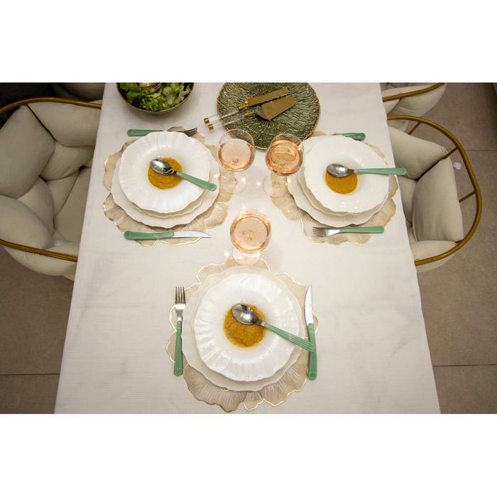 Aulica 24-piece silver cutlery set with green handles