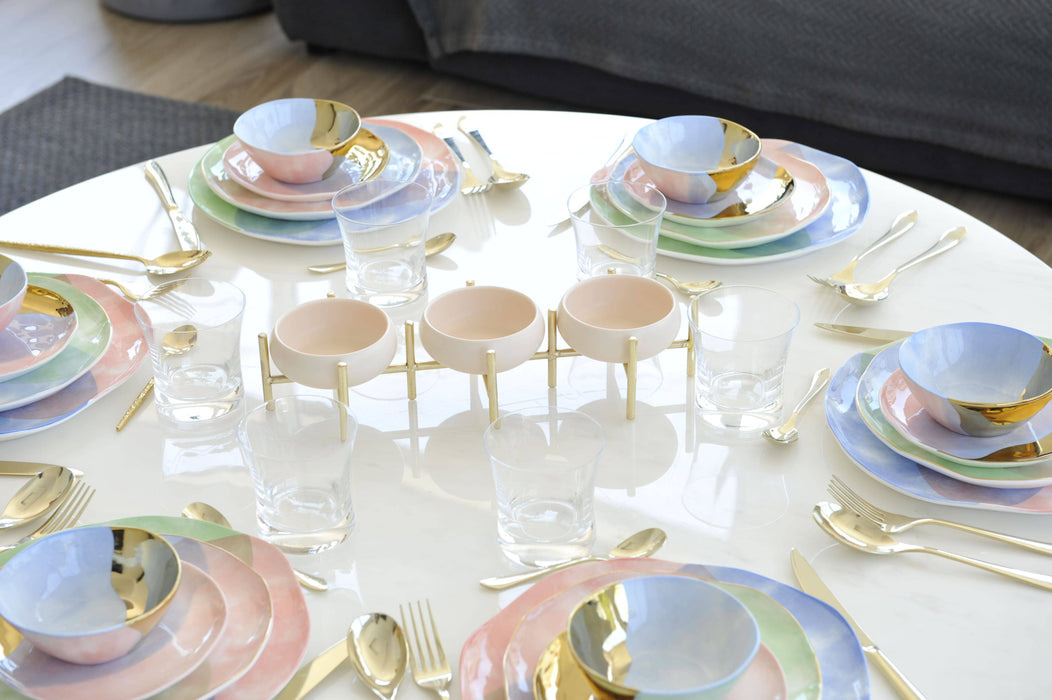 Aulica 3-Compartment Beige and Gold Appetizer Dish