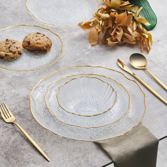 Karaca Milanda 12-Piece Glass Dinner Set for 4 People, Gold: Colorless