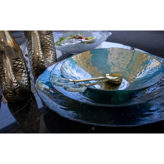Aulica Gold salad servers with blue agate stone