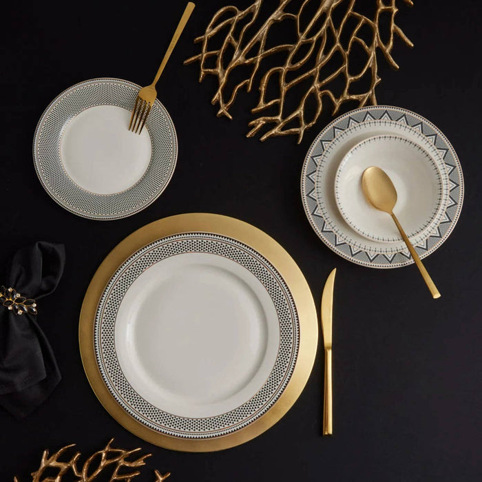 Karaca Globe 24-Piece Bone China Dinner Set for 6 People, Multi: Black01