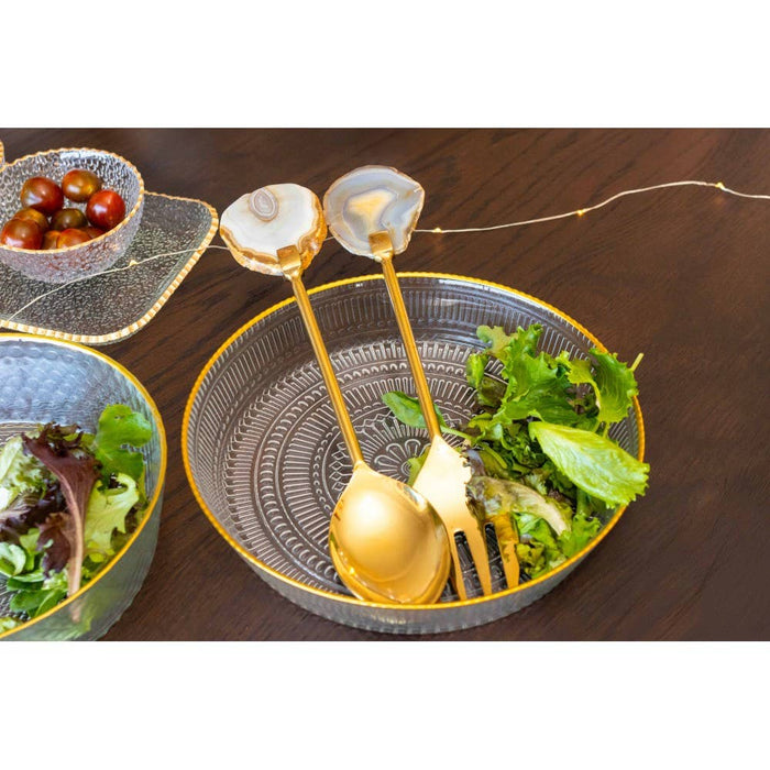 Aulica Gold salad servers with beige agate stone