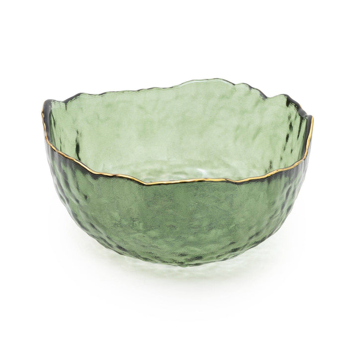 Small Green Glass Wavy Bowl With Gold Rim 13cm 1PK