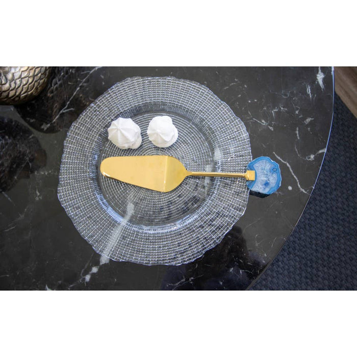 Aulica Golden pie server with blue agate stone
