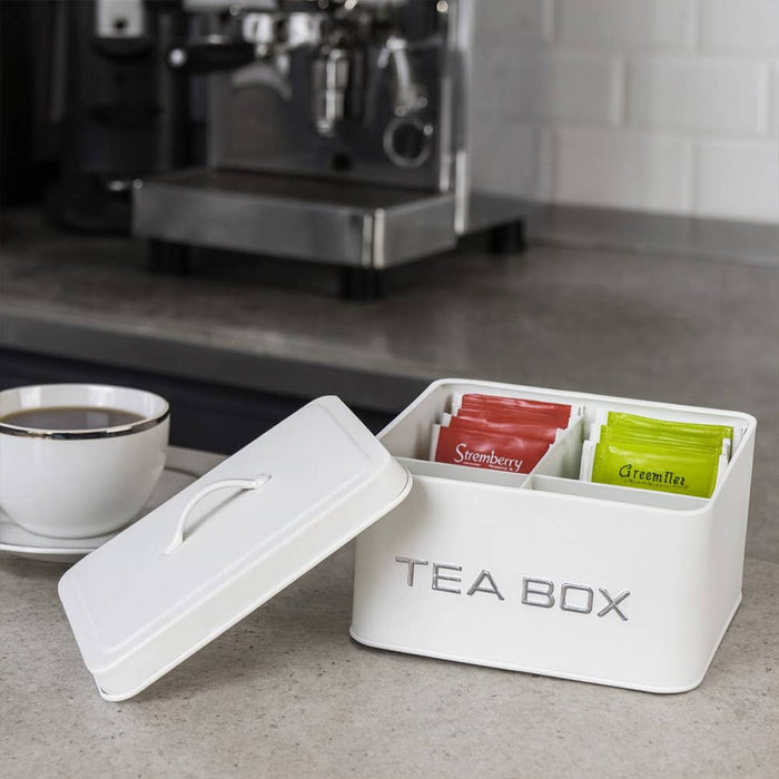 Aulica White and Silver 6-Compartment Tea Box 18x15.5x8cm