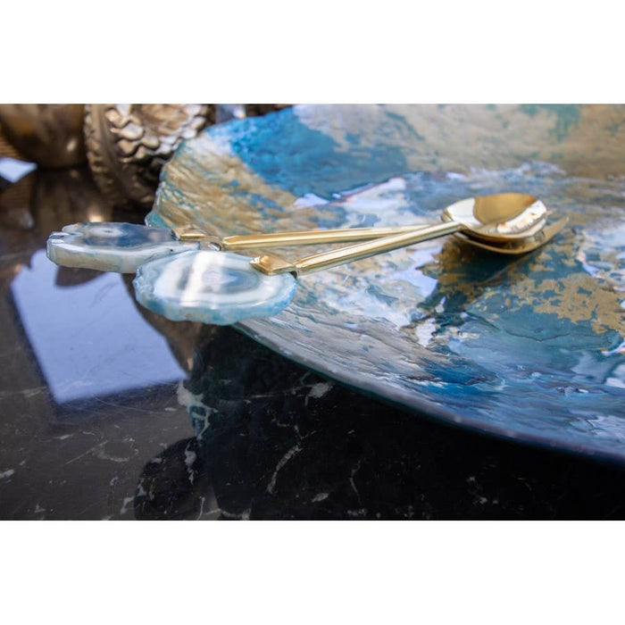 Aulica Gold salad servers with blue agate stone