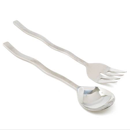Aluminum Hammered Wave Handle Salad Servers Set of 2