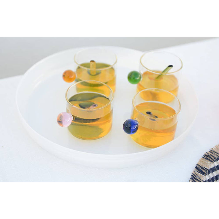 Aulica Glass mugs with colored ball handle 350ml - set of 4