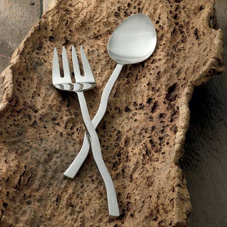 Aluminum Hammered Wave Handle Salad Servers Set of 2