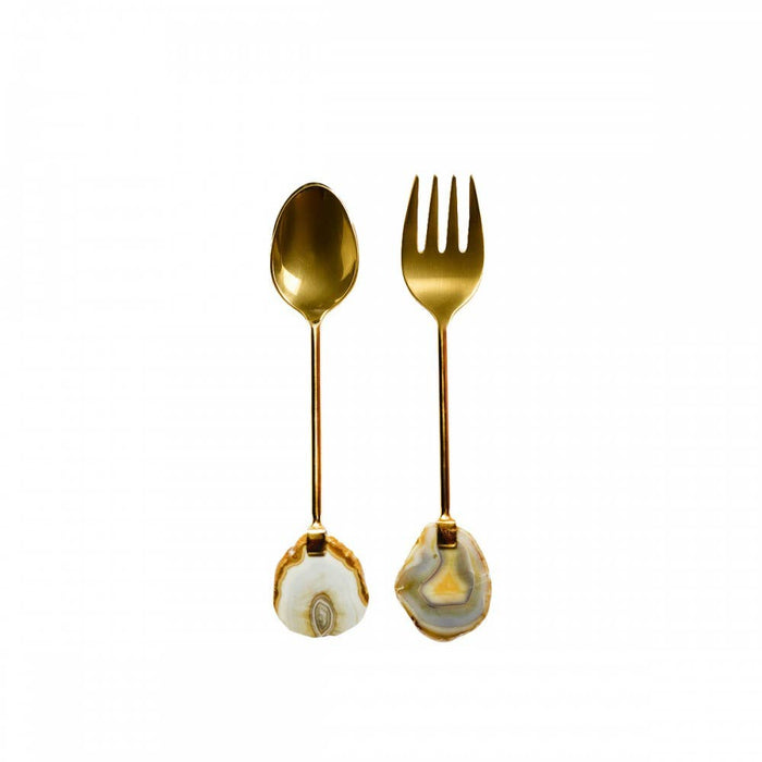 Aulica Gold salad servers with beige agate stone