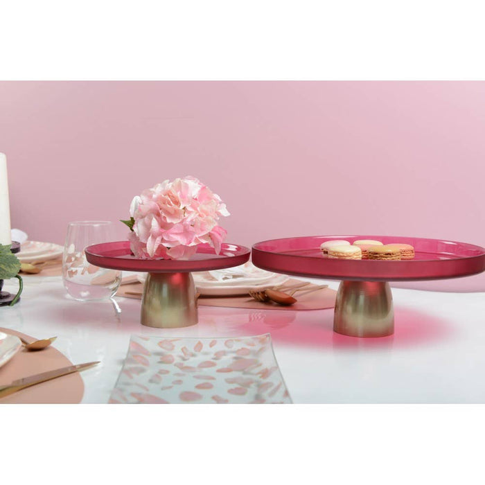 Aulica Raspberry cake stand with gold base 28cm